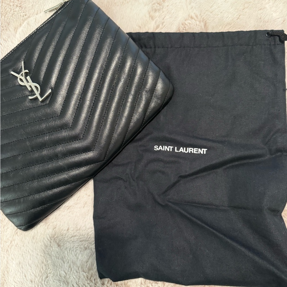 Saint Laurent Black Chevron Pouch